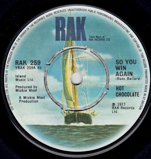 Hot Chocolate - So You Win Again b/w A Part Of Being With You - RAK UK 7"