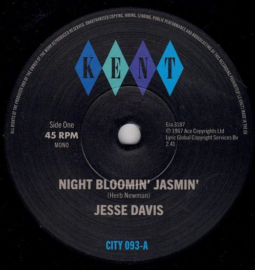 Jesse Davis - Night Bloomin' Jasmin' b/w Gus Jenkins - Tricky Too - Kent Select UK 7"
