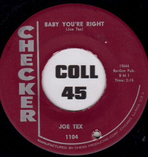 Joe Tex - Baby You're Right b/w All I Could Do Was Cry - Pt. II - Checker 7"