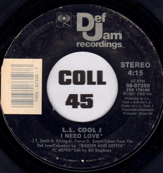 L.L. Cool J - I Need Love b/w My Rhyme Ain't Done - Def Jam 7"
