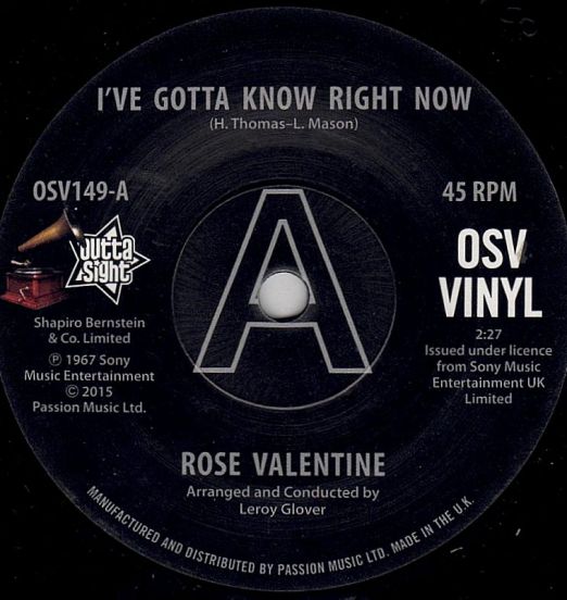 Rose Valentine - I've Gotta Know Right Now b/w Susan Barrett - What's It Gonna Be - Outta Sight DJ UK 7"
