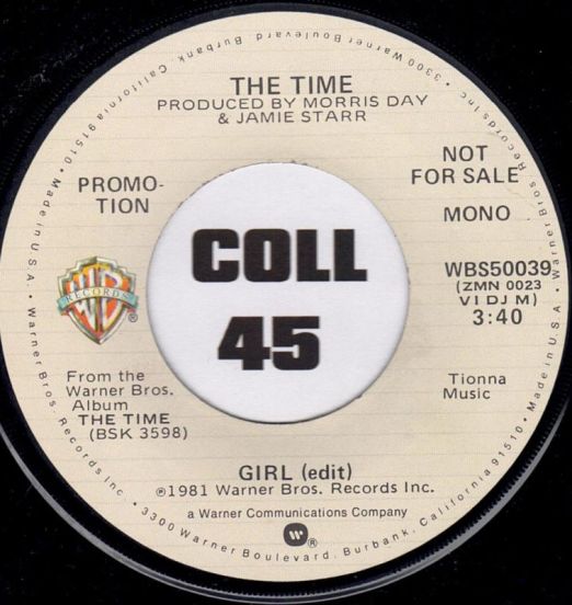 The Time - Girl (Edit) Mono b/w Girl (Edit) Stereo - Warner Bros DJ 7"