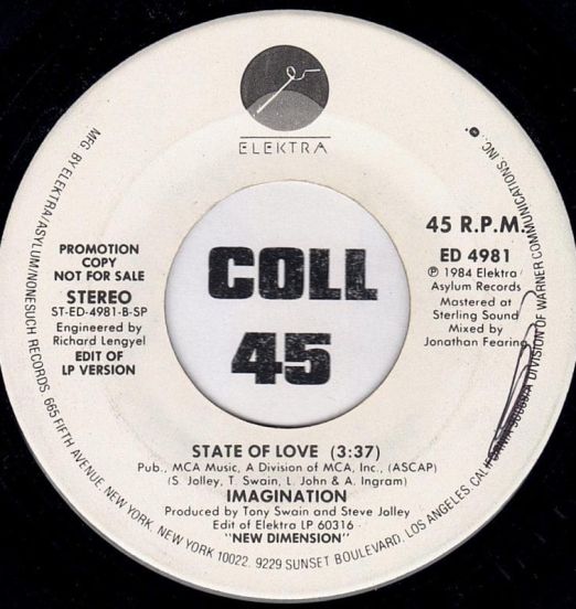 Imagination - State Of Love (Edit Of LP Version) b/w State Of Love (Guitar Version/AOR Mix) - Elektra DJ 7"