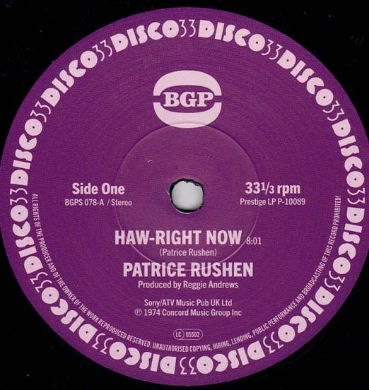 Patrice Rushen - Haw-Right Now b/w Kickin' Back - BGP UK 7"