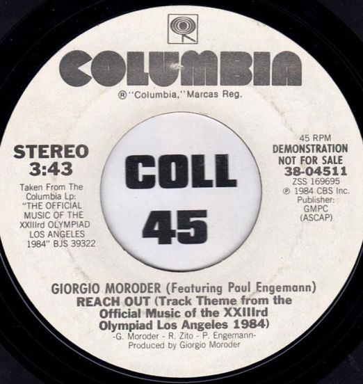 Giorgio Moroder Feat. Paul Engemann - Reach Out b/w Same - Columbia DJ 7"