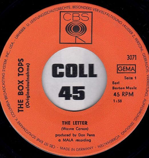 The Box Tops - The Letter b/w Happy Times - Columbia GER 7"