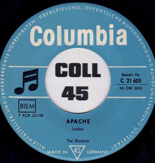 The Shadows - Apache b/w Quatermaster's Stores - Columbia GER 7"