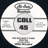 Millie McLaine – He’s Got What It Takes b/w Studio Take – All State 7″