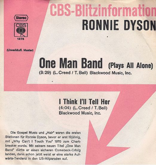 Ronnie Dyson - One Man Band (Plays All Alone) b/w I Think I'll Tell Her - Cbs DJ GER 7"