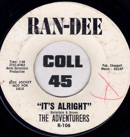 The Adventurers - It's Alright b/w I Don't Mind - Ran-Dee DJ 7"