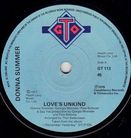 Donna Summer - Love's Unkind b/w Autumn Changes - GTO UK 7"