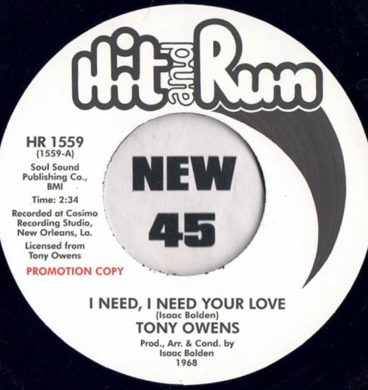 Tony Owens - I Need, I Need Your Love b/w Wishing, Waiting, Hoping - Hit And Run UK DJ 7"