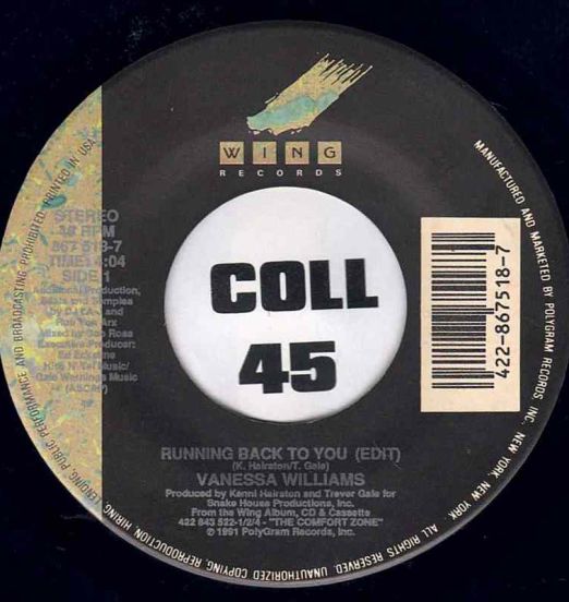 Vanessa Williams - Running Back To You b/w Better Off Now - Wing 7"