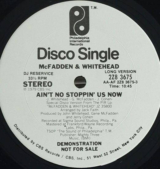 McFadden & Whitehead - Ain't No Stoppin' Us Now b/w Short Version - PIR DJ 12"