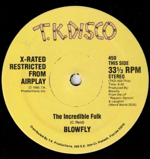 Blowfly - The Incredible Fulk b/w The Word Game - TK Disco 12"