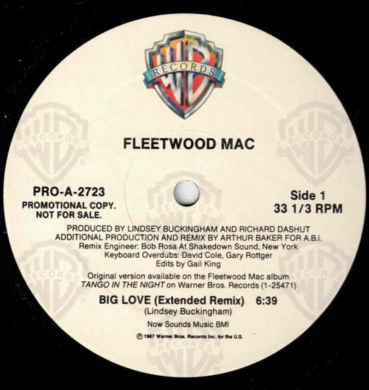 Fleetwood Mac - Big Love Extended Mix b/w Remix - WB DJ 12"