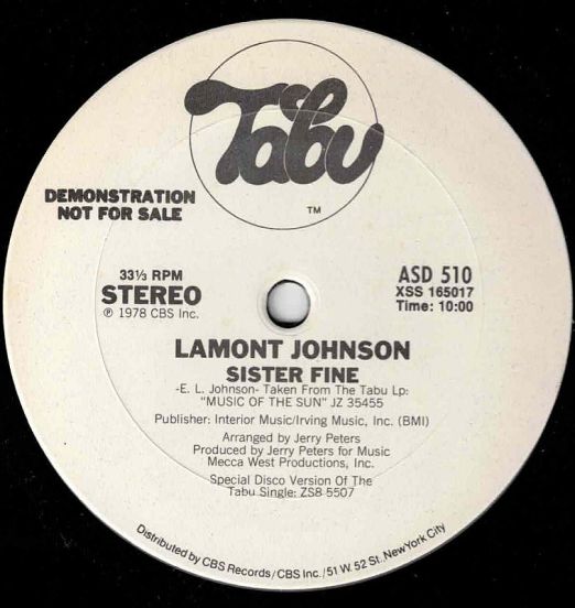 Lamont Johnson - Sister Fine STEREO b/w MONO Version - Tabu DJ 12"