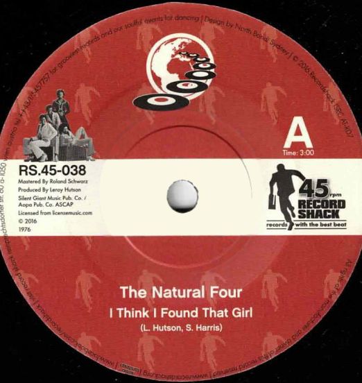The Natural Four - I Think I Found That Girl b/w Get It Over With - Record Shack AT 7" ONE-OFF SMALL HOLE MISPRESS