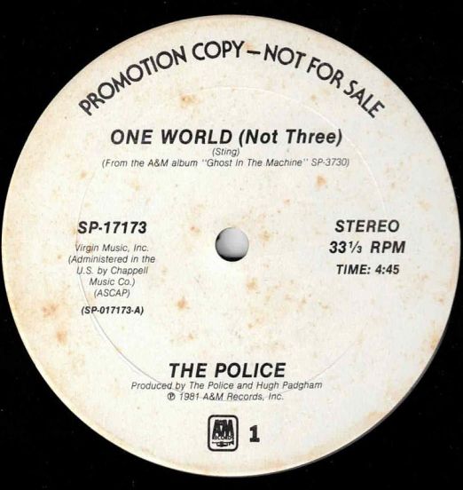 The Police - One World (Not Three) b/w Too Much Information - A&M DJ 12"