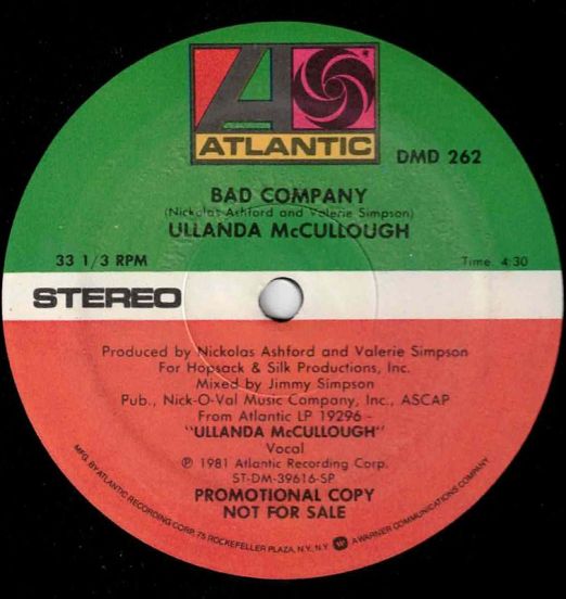Ullanda McCullough - Bad Company b/w Warm And Gentle Explosion - Atlantic DJ 12"