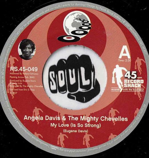 Angela Davis & The Mighty Chevelles – My Love (Is So Strong) b/w Instrumental - Record Shack AT 7"