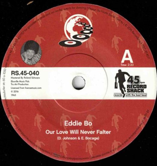 Eddie Bo - Our Love (Will Never Falter) b/w From This Day On - Record Shack AT 7" ONE-OFF SMALL HOLE MISPRESS