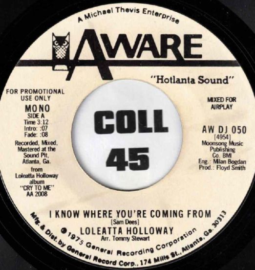 Loleatta Holloway - I Know Where You're Coming From MONO b/w STEREO Version - Aware DJ 7"