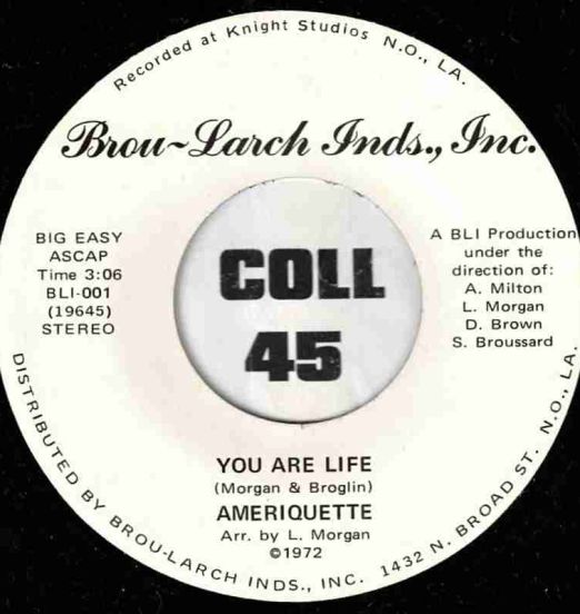 Ameriquette - You Are Life b/w Tell Me Tell Me (On This Christmas Day) - Brou-Larch Inds 7"