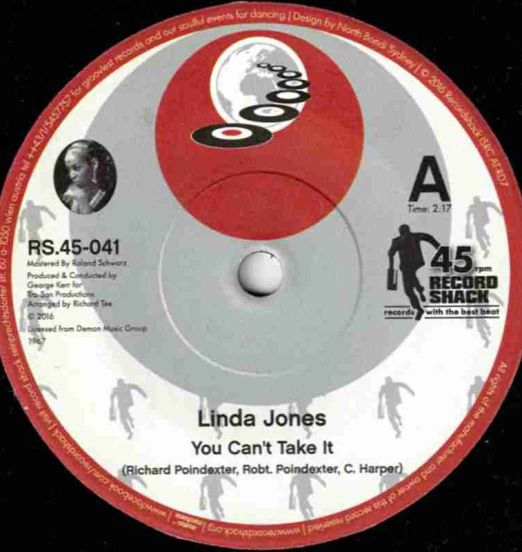 Linda Jones - You Can’t Take It b/w Last Minute Miracle - Record Shack AT 7" ONE-OFF SMALL HOLE MISPRESS