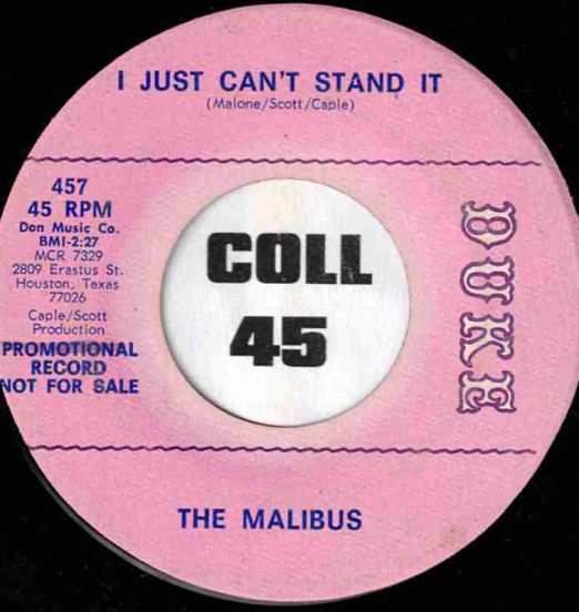 The Malibus - I Just Can't Stand It b/w The Robot - Duke DJ 7"
