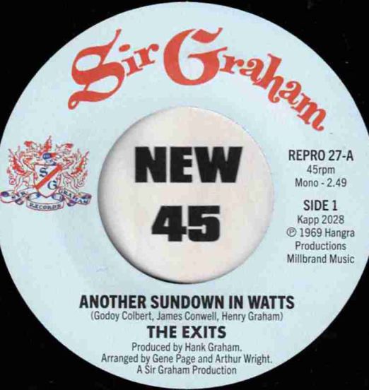 *JUST IN!* The Exits - Another Sundown In Watts b/w I Don't Want To Hear It - Kent Repro UK 7"