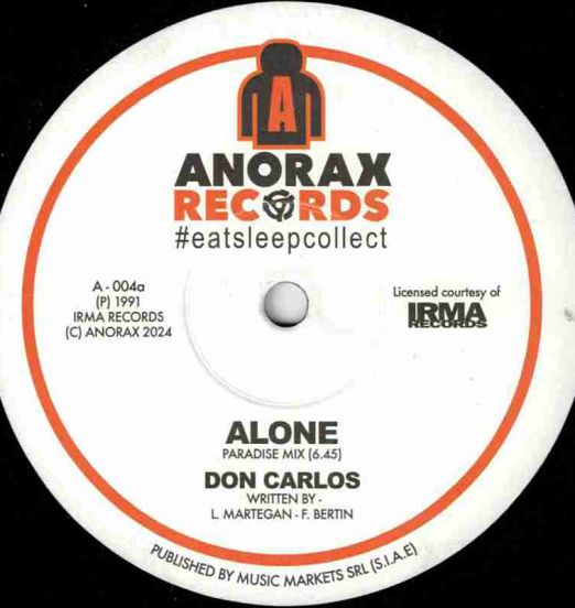 Don Carlos - Alone (Paradise Mix) b/w Alone (Flute Mix) - Anorax UK 10"