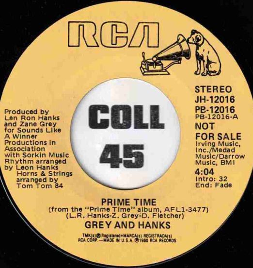 Grey And Hanks - Prime Time (Stereo) b/w Mono - RCA DJ 7"