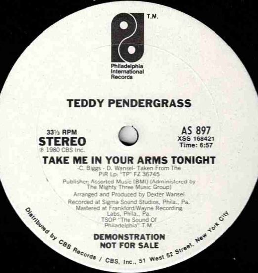 Teddy Pendergrass - Take Me In Your Arms Tonight LONG b/w SHORT Version - PIR DJ 12"