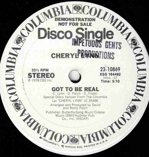 Cheryl Lynn - Got To Be Real b/w Got To Be Real - Columbia DJ 12"