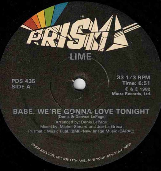 Lime - Babe, We're Gonna Love Tonight b/w Same - Prism 12"