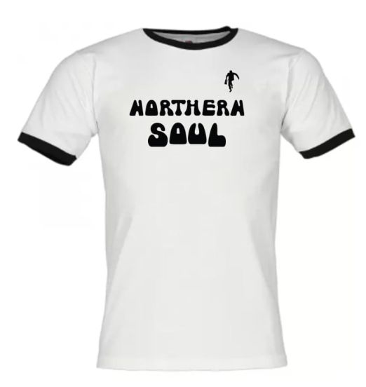 *JUST IN!* Northern Soul 70s Black/White Shirt (2 Colours) contrast Cuffs - Record Shack Soulwear AT T-Shirt