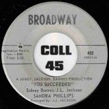 Sandra Phillips – You Succeeded b/w When Midnight Comes – Broadway 7″