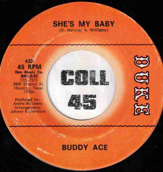 Buddy Ace - She's My Baby b/w Never Let Me Go - Duke 7"