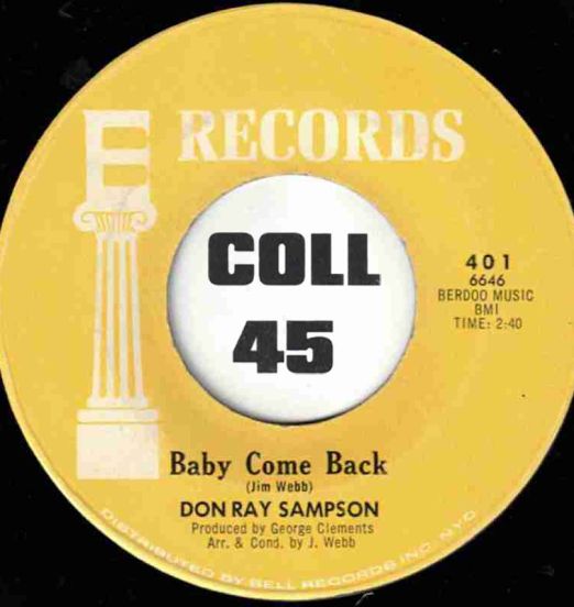 Don Ray Sampson - Baby Come Back b/w Take It Easy - E 7"