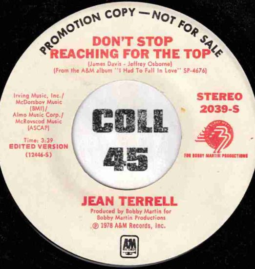 Jean Terrell - Don't Stop Reaching For The Top STEREO b/w MONO Version - A&M DJ 7"