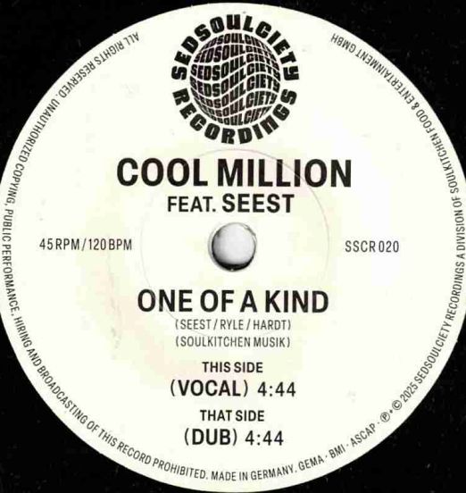 Cool Million - One Of A Kind (Vocal) b/w Dub - Sedsoulciety GER 7"