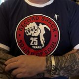 *JUST IN!* Record Shack 25th Anniversary Logo White/Navy Shirt (2 Colours) contrast Cuffs – Record Shack Soulwear AT T-Shirt