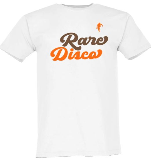 RareDiscoWHITEShirtFlockRecordShackSoulwearTshirtPICBROWNORANGE