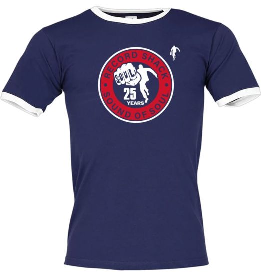 RecordShack25thAnnivLogoNAVYShirtWhiteCuffsRecordShackSoulwearTshirtPICFINAL