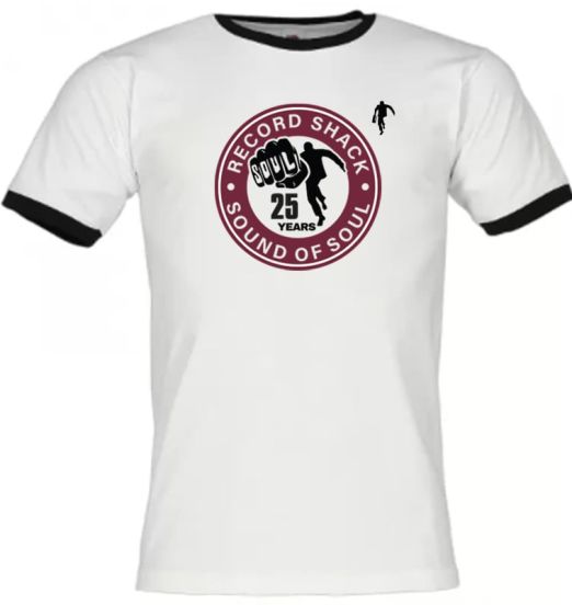 *JUST IN!* Record Shack 25th Anniversary Logo White/Navy Shirt (2 Colours) contrast Cuffs - Record Shack Soulwear AT T-Shirt